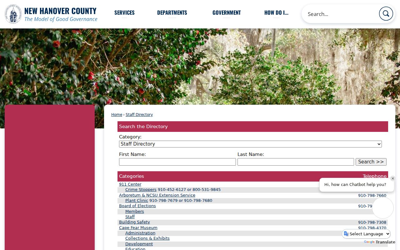 New Hanover County people directories county staff name and category search