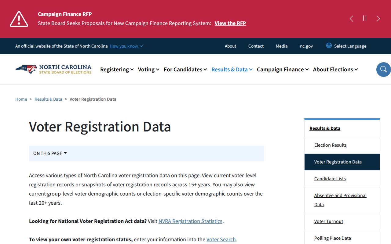 New Hanover County voter registration file download and documentation page